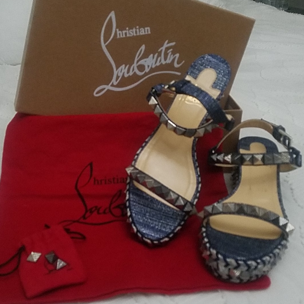 Denim Christian Louboutin wedge sandals
